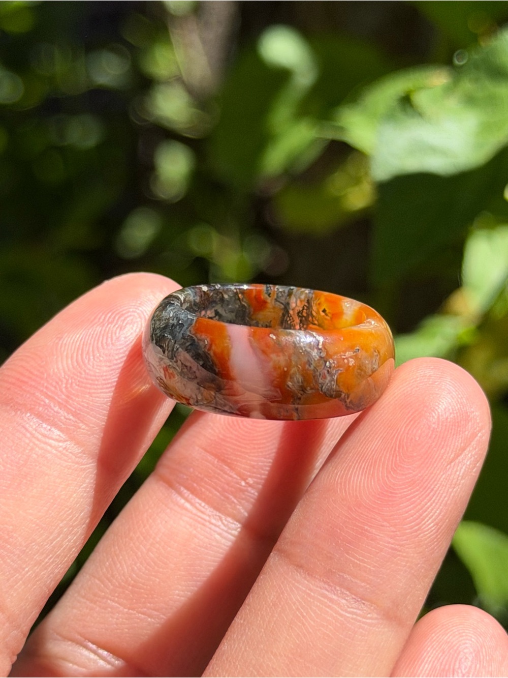 Size 7 natural red green moss agate ring 1851